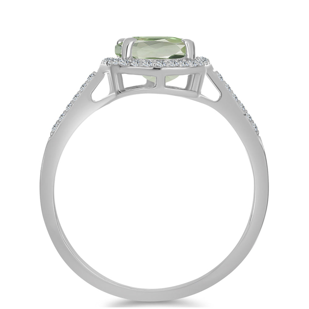 Inel din Argint 925 ( 2.38 grame ) cu Ametist Verde și Topaz Alb 3.19 Carate