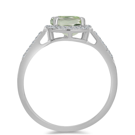 Inel din Argint 925 ( 2.38 grame ) cu Ametist Verde și Topaz Alb 3.19 Carate