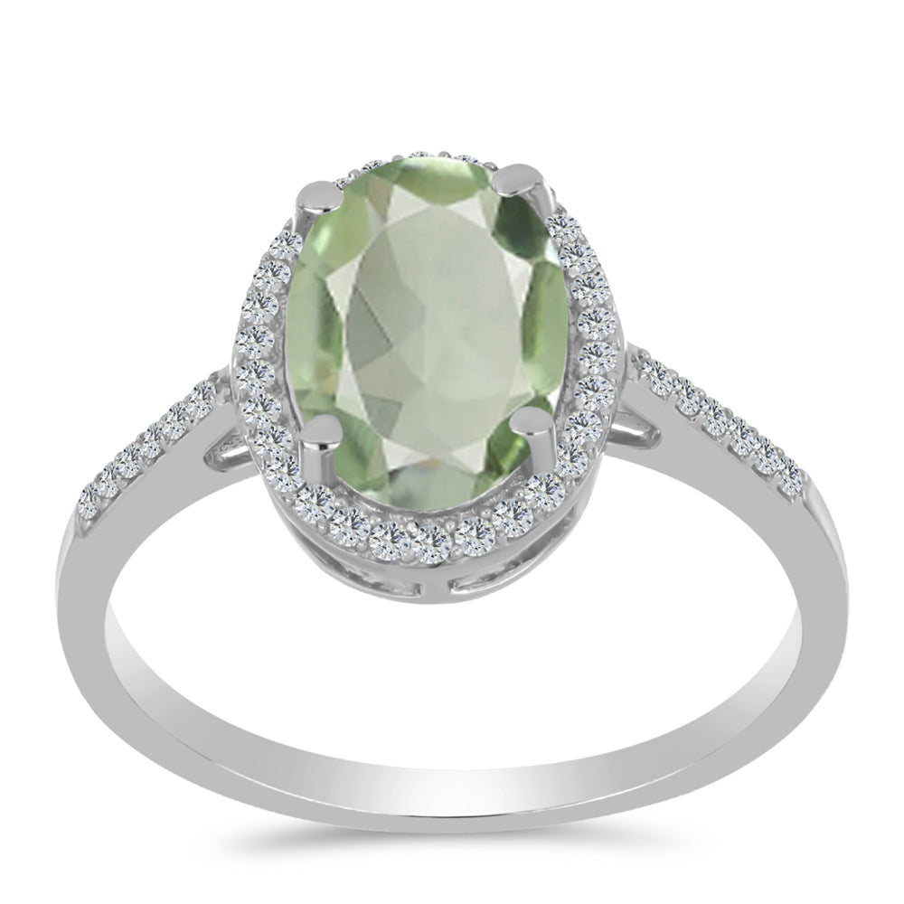 Inel din Argint 925 ( 2.38 grame ) cu Ametist Verde și Topaz Alb 3.19 Carate 3 