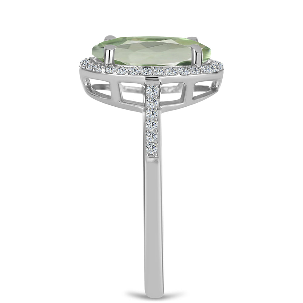 Inel din Argint 925 ( 2.38 grame ) cu Ametist Verde și Topaz Alb 3.19 Carate 4 