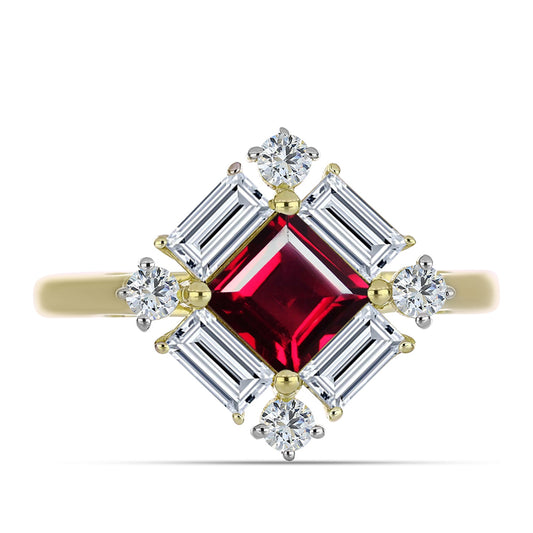 Inel din Argint 925 Placat cu Aur ( 2.81 grame ) cu Granat Rodolit și Topaz Alb 2.81 Carate