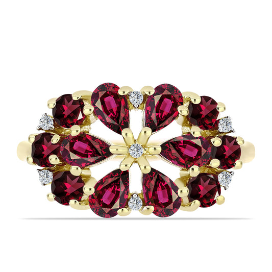 Inel din Argint 925 Placat cu Aur ( 3.03 grame ) cu Granat Rodolit și Topaz Alb 2.91 Carate