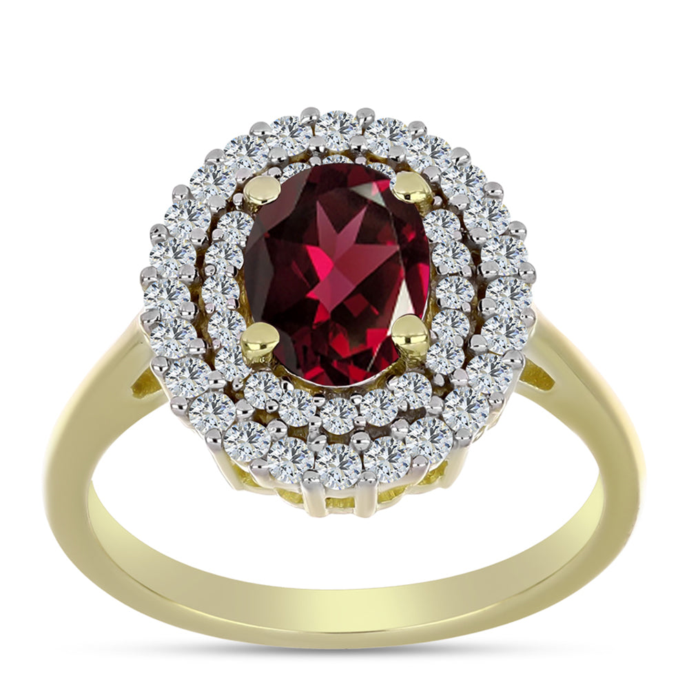 Inel din Argint 925 Placat cu Aur ( 3.21 grame ) cu Granat Rodolit și Topaz Alb 2.12 Carate
