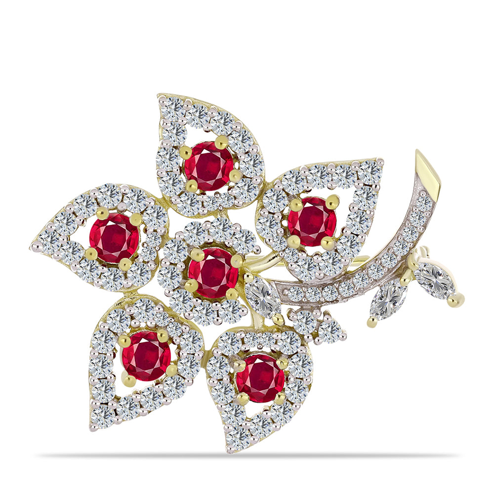 Broşă din Argint 925 Placat cu Aur ( 3.91 grame ) cu Rubin Malagasy și Topaz Alb 3.76 Carate 1 