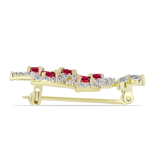 Broşă din Argint 925 Placat cu Aur ( 3.91 grame ) cu Rubin Malagasy și Topaz Alb 3.76 Carate