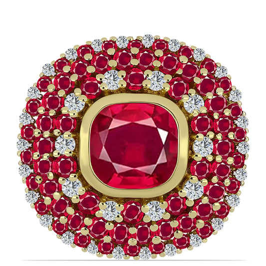 Inel din Argint 925 Placat cu Aur ( 4.79 grame ) cu Rubin Malagasy și Topaz Alb 6.04 Carate