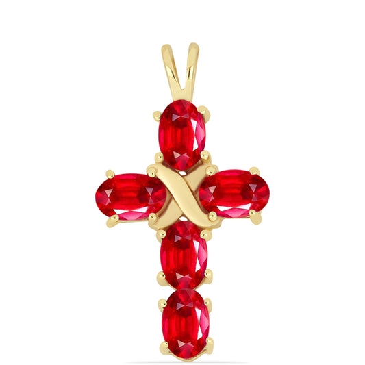 Cruce Pandantiv din Argint 925 Placat cu Aur ( 1.46 grame ) cu Agat Roșu 2.11 Carate
