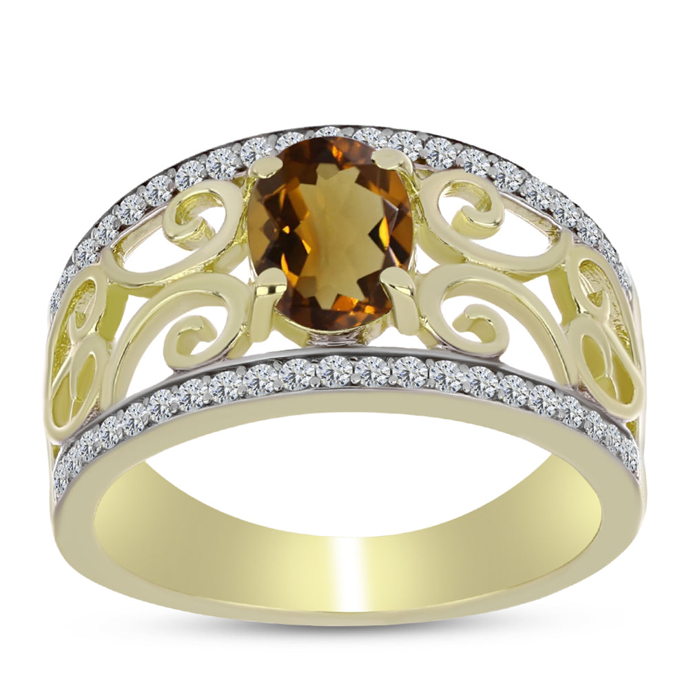 Inel din Argint 925 Placat cu Aur ( 4.64 grame ) cu Cuarț Coniac și Topaz Alb 1.43 Carate 3 