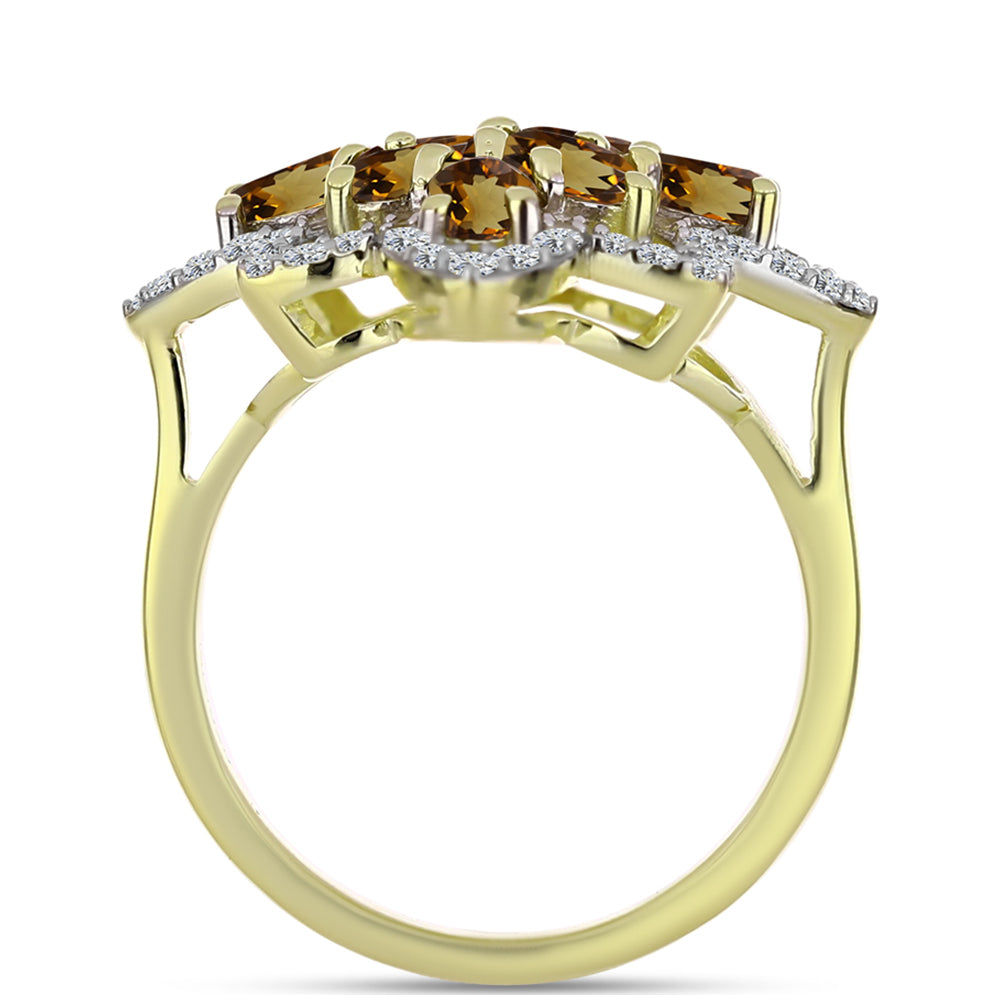 Inel din Argint 925 Placat cu Aur ( 3.92 grame ) cu Cuarț Coniac și Topaz Alb 2.2 Carate