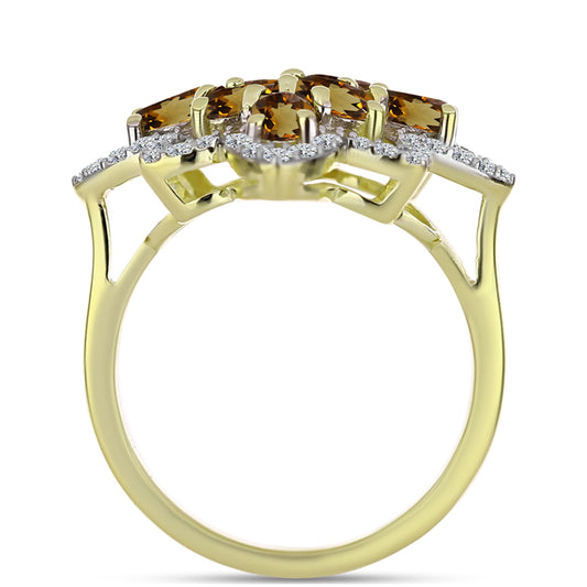 Inel din Argint 925 Placat cu Aur ( 3.92 grame ) cu Cuarț Coniac și Topaz Alb 2.2 Carate