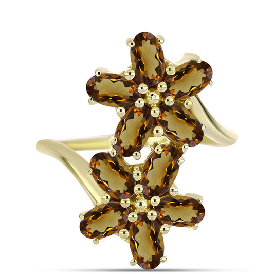 Inel din Argint 925 Placat cu Aur ( 3.12 grame ) cu Cuarț Coniac 2.09 Carate