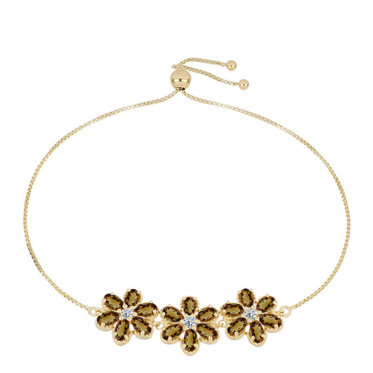 Brățară din Argint 925 Placat cu Aur ( 6.32 grame ) cu Cuarț Coniac și Topaz Alb 4.19 Carate