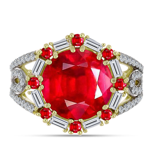 Inel din Argint 925 Placat cu Aur ( 5.03 grame ) cu Agat Roșu și Zircon Alb 6.51 Carate