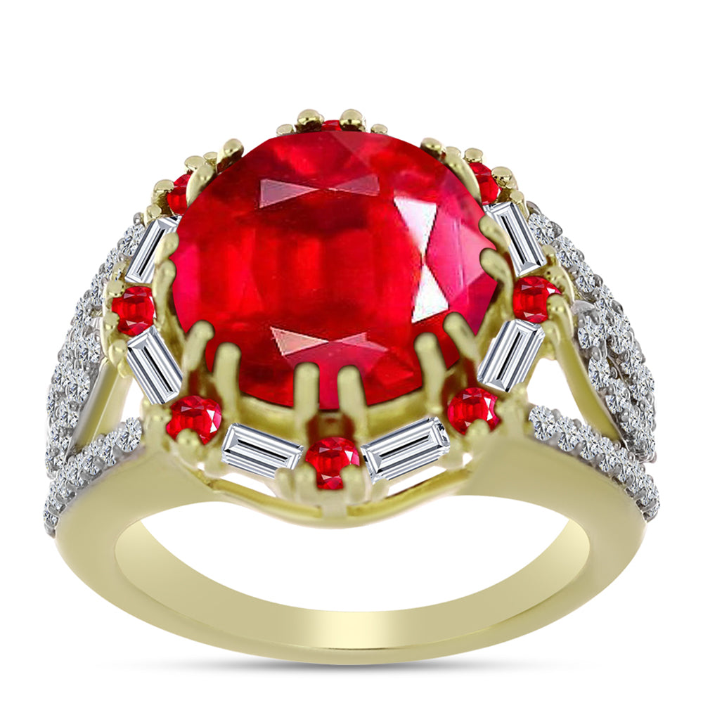 Inel din Argint 925 Placat cu Aur ( 5.03 grame ) cu Agat Roșu și Zircon Alb 6.51 Carate 3 