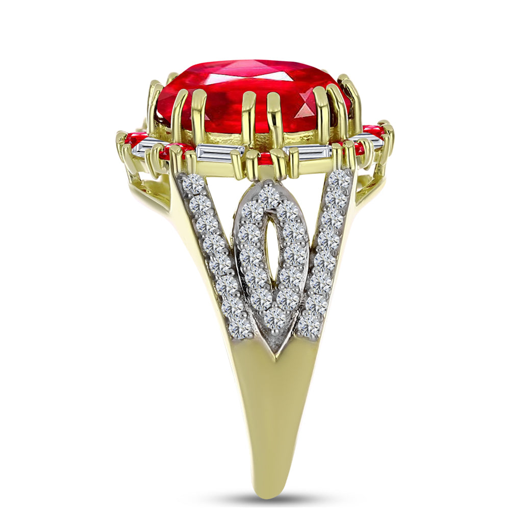Inel din Argint 925 Placat cu Aur ( 5.03 grame ) cu Agat Roșu și Zircon Alb 6.51 Carate 4 