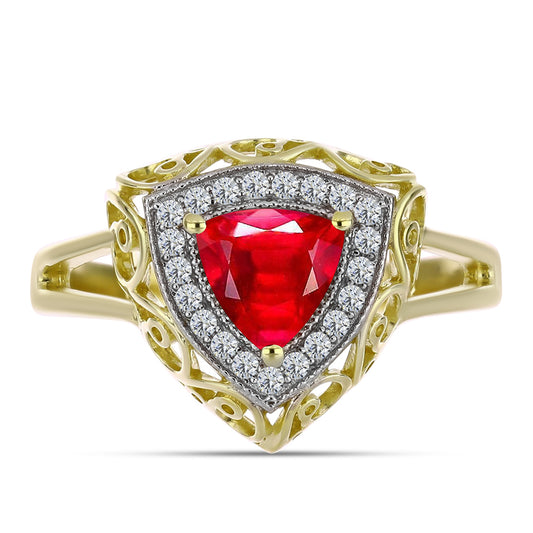 Inel din Argint 925 Placat cu Aur ( 3.96 grame ) cu Agat Roșu și Topaz Alb 1.29 Carate