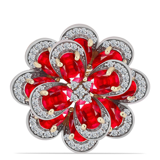 Inel din Argint 925 Placat cu Aur ( 8.16 grame ) cu Agat Roșu și Topaz Alb 5.58 Carate