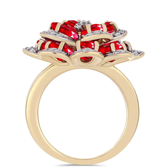 Inel din Argint 925 Placat cu Aur ( 8.16 grame ) cu Agat Roșu și Topaz Alb 5.58 Carate