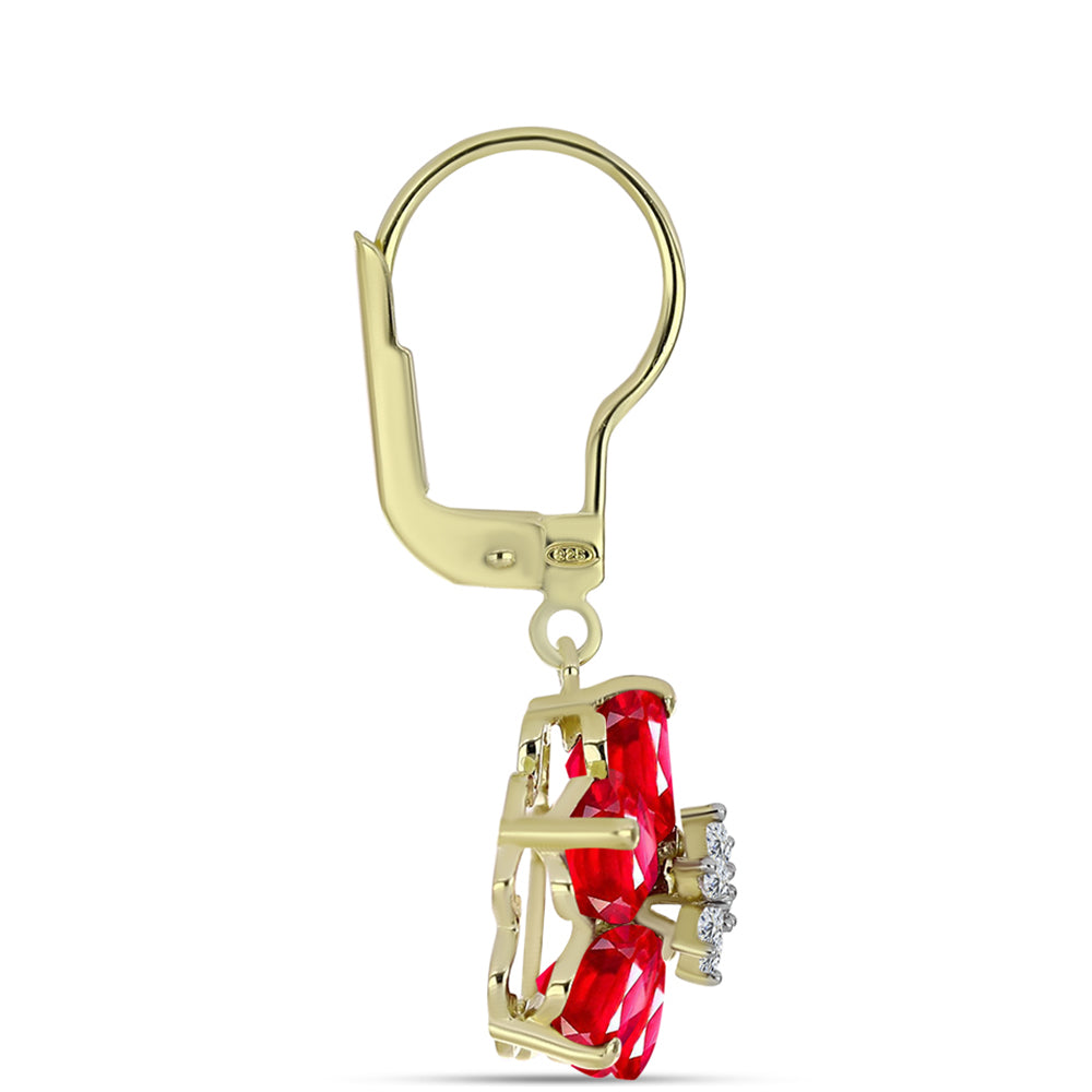 Cercei din Argint 925 Placat cu Aur ( 2.61 grame ) cu Agat Roșu și Topaz Alb 4.7 Carate 2 