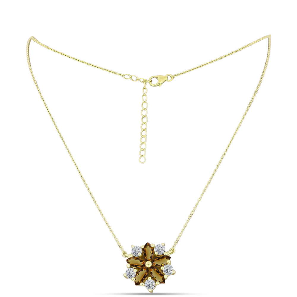 Colier din Argint 925 Placat cu Aur ( 3.76 grame ) cu Cuarț Coniac și Topaz Alb 1.84 Carate 1 