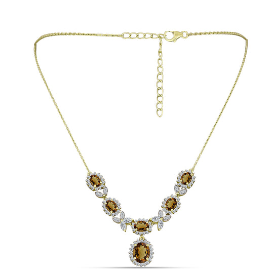 Colier din Argint 925 Placat cu Aur ( 8.62 grame ) cu Cuarț Coniac și Topaz Alb 8.46 Carate