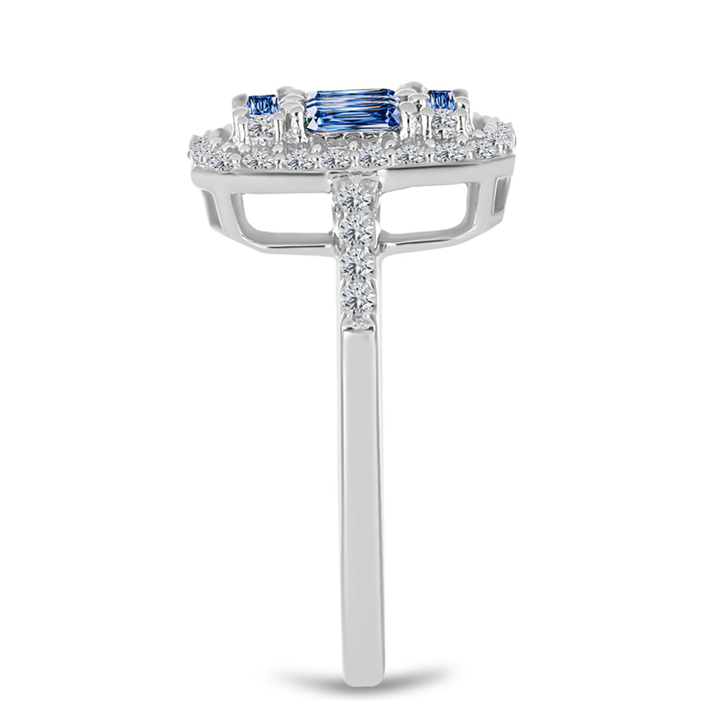 Inel din Argint 925 ( 2.77 grame ) cu Moissanite Albastru Oceanic și Topaz Alb 1.02 Carate 4 