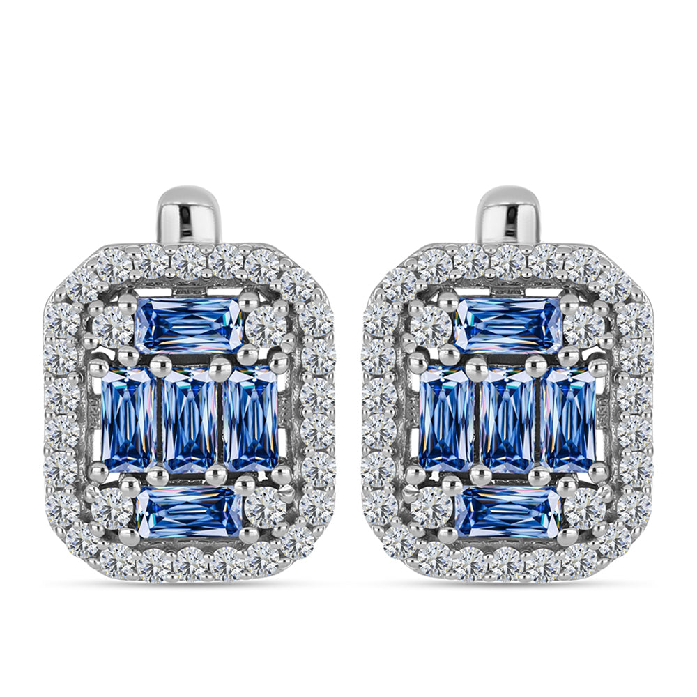 Cercei din Argint 925 ( 4.63 grame ) cu Moissanite Albastru Oceanic și Topaz Alb 1.85 Carate 1 