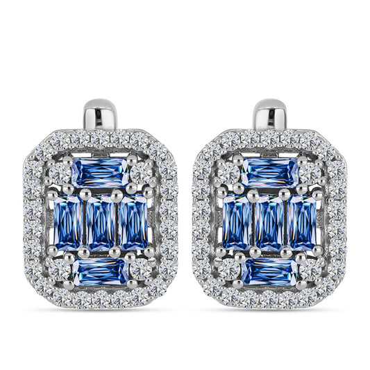 Cercei din Argint 925 ( 4.63 grame ) cu Moissanite Albastru Oceanic și Topaz Alb 1.85 Carate