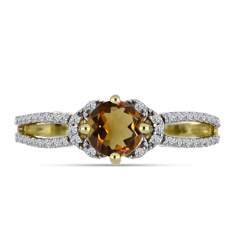 Inel din Argint 925 Placat cu Aur ( 2.18 grame ) cu Cuarț Coniac și Topaz Alb 1.03 Carate