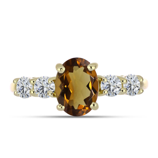 Inel din Argint 925 Placat cu Aur ( 2.14 grame ) cu Cuarț Coniac și Topaz Alb 1.61 Carate