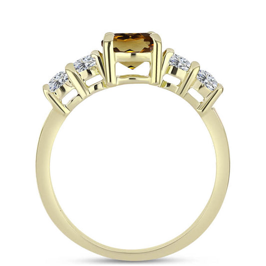 Inel din Argint 925 Placat cu Aur ( 2.14 grame ) cu Cuarț Coniac și Topaz Alb 1.61 Carate