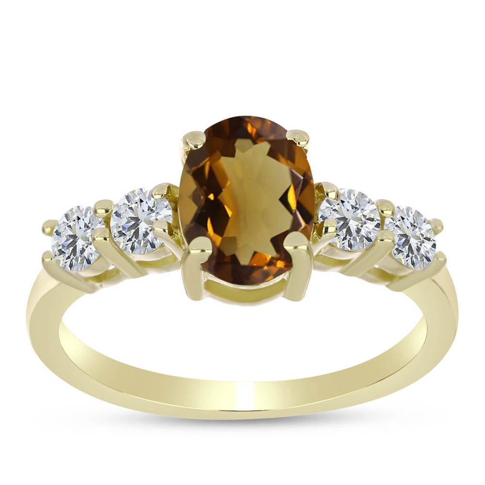 Inel din Argint 925 Placat cu Aur ( 2.14 grame ) cu Cuarț Coniac și Topaz Alb 1.61 Carate