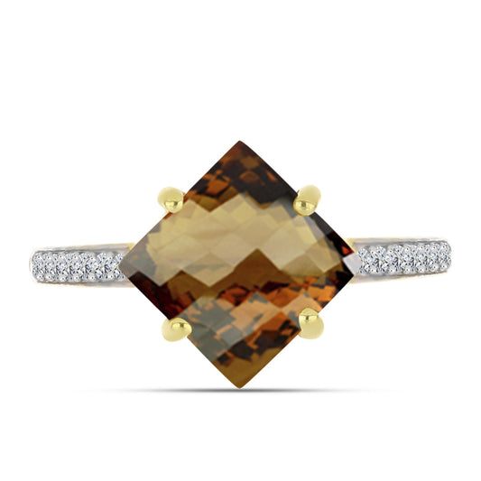 Inel din Argint 925 Placat cu Aur ( 2.38 grame ) cu Cuarț Coniac și Topaz Alb 2.47 Carate