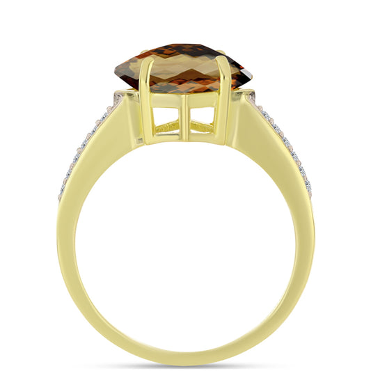 Inel din Argint 925 Placat cu Aur ( 2.38 grame ) cu Cuarț Coniac și Topaz Alb 2.47 Carate