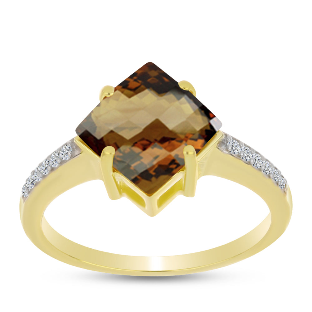 Inel din Argint 925 Placat cu Aur ( 2.38 grame ) cu Cuarț Coniac și Topaz Alb 2.47 Carate 3 