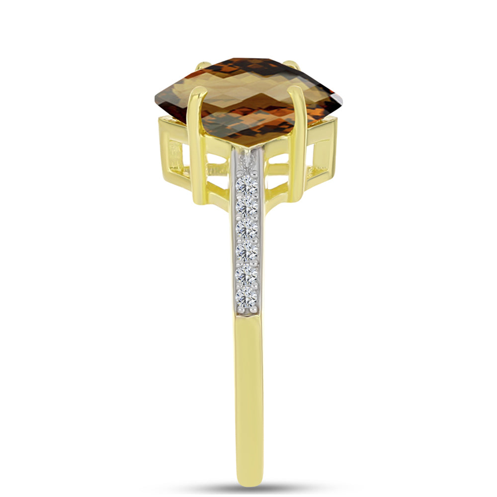 Inel din Argint 925 Placat cu Aur ( 2.38 grame ) cu Cuarț Coniac și Topaz Alb 2.47 Carate 4 