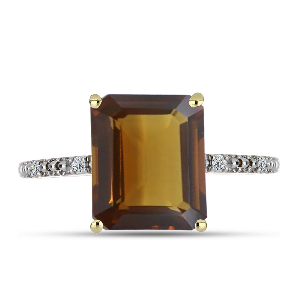 Inel din Argint 925 Placat cu Aur ( 2.42 grame ) cu Cuarț Coniac și Topaz Alb 5.44 Carate