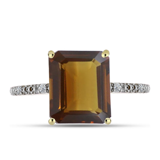 Inel din Argint 925 Placat cu Aur ( 2.42 grame ) cu Cuarț Coniac și Topaz Alb 5.44 Carate