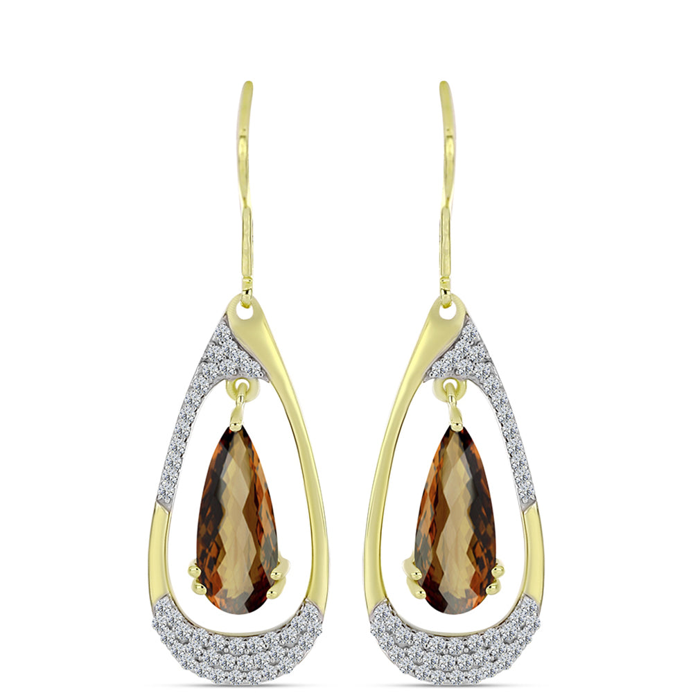 Cercei din Argint 925 Placat cu Aur ( 4.52 grame ) cu Cuarț Coniac și Topaz Alb 4.85 Carate 1 