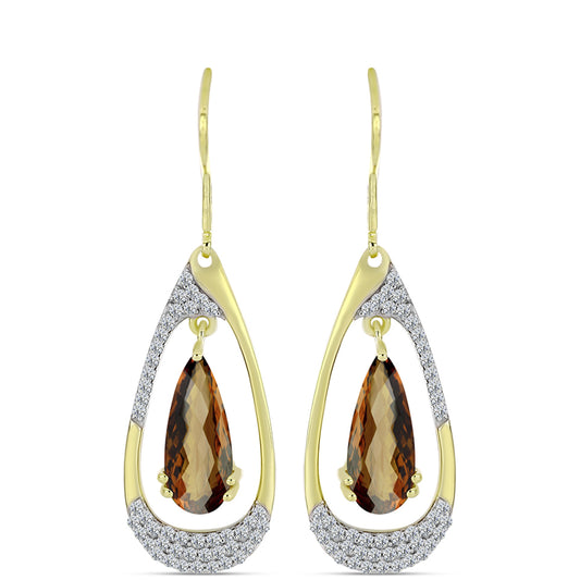 Cercei din Argint 925 Placat cu Aur ( 4.52 grame ) cu Cuarț Coniac și Topaz Alb 4.85 Carate