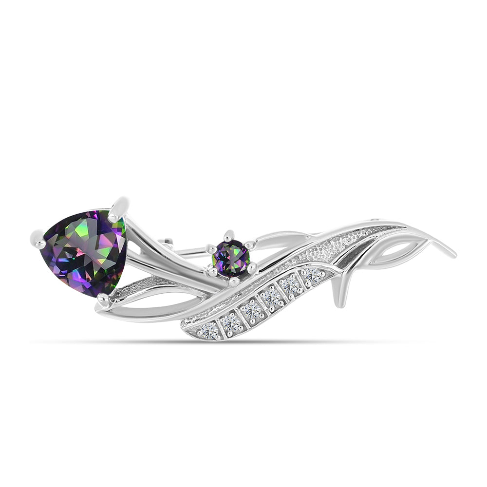 Broşă din Argint 925 ( 2.71 grame ) cu Cuarț Mistic Verde Brazilian și Topaz Alb 1.41 Carate 1 