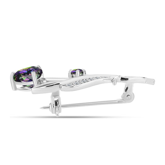 Broşă din Argint 925 ( 2.71 grame ) cu Cuarț Mistic Verde Brazilian și Topaz Alb 1.41 Carate