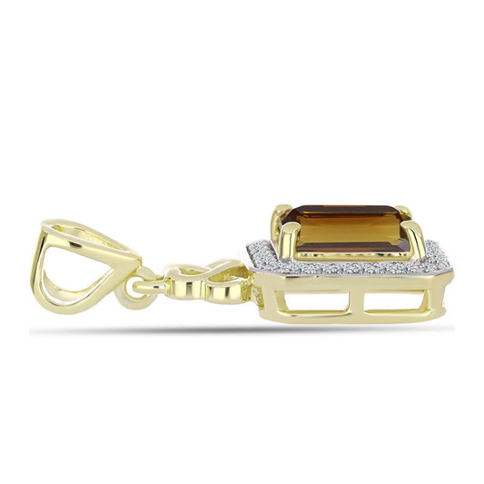 Pandantiv din Argint 925 Placat cu Aur ( 2 grame ) cu Cuarț Coniac și Topaz Alb 1.68 Carate