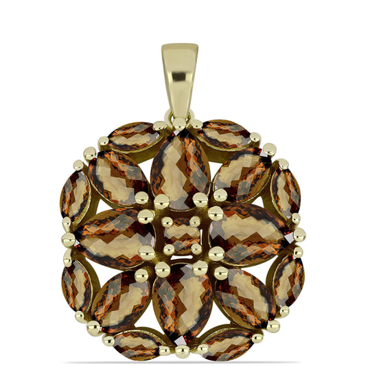 Pandantiv din Argint 925 Placat cu Aur ( 4.9 grame ) cu Cuarț Coniac 5.48 Carate