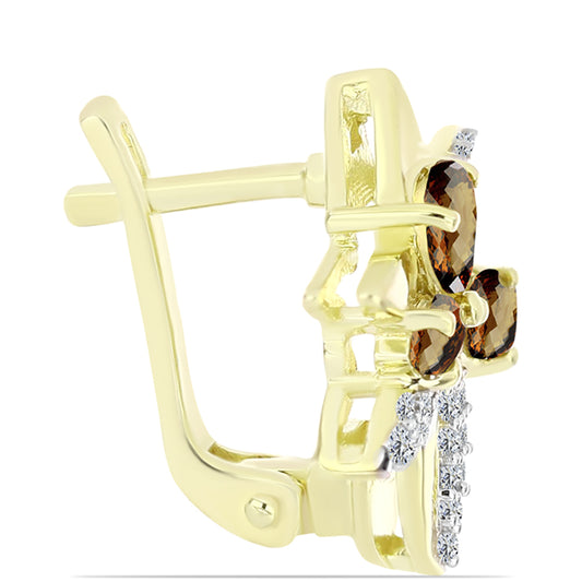 Cercei din Argint 925 Placat cu Aur ( 4.83 grame ) cu Cuarț Coniac și Topaz Alb 1.38 Carate