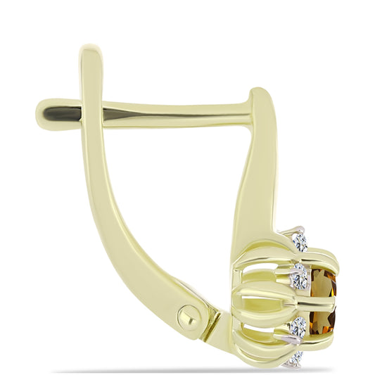 Cercei din Argint 925 Placat cu Aur ( 2.69 grame ) cu Cuarț Coniac și Topaz Alb 0.64 Carate