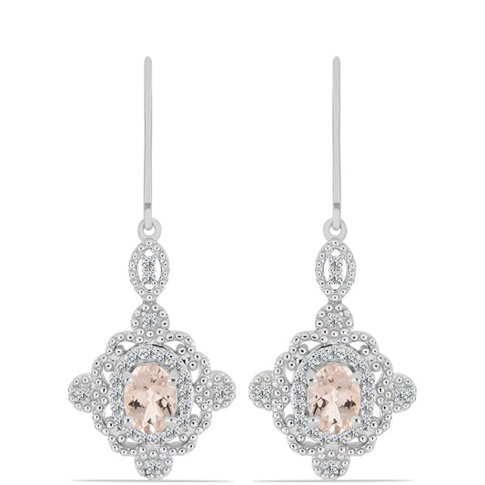 Cercei din Argint 925 ( 4.96 grame ) cu Morganit Gozareh și Topaz Alb 1.96 Carate