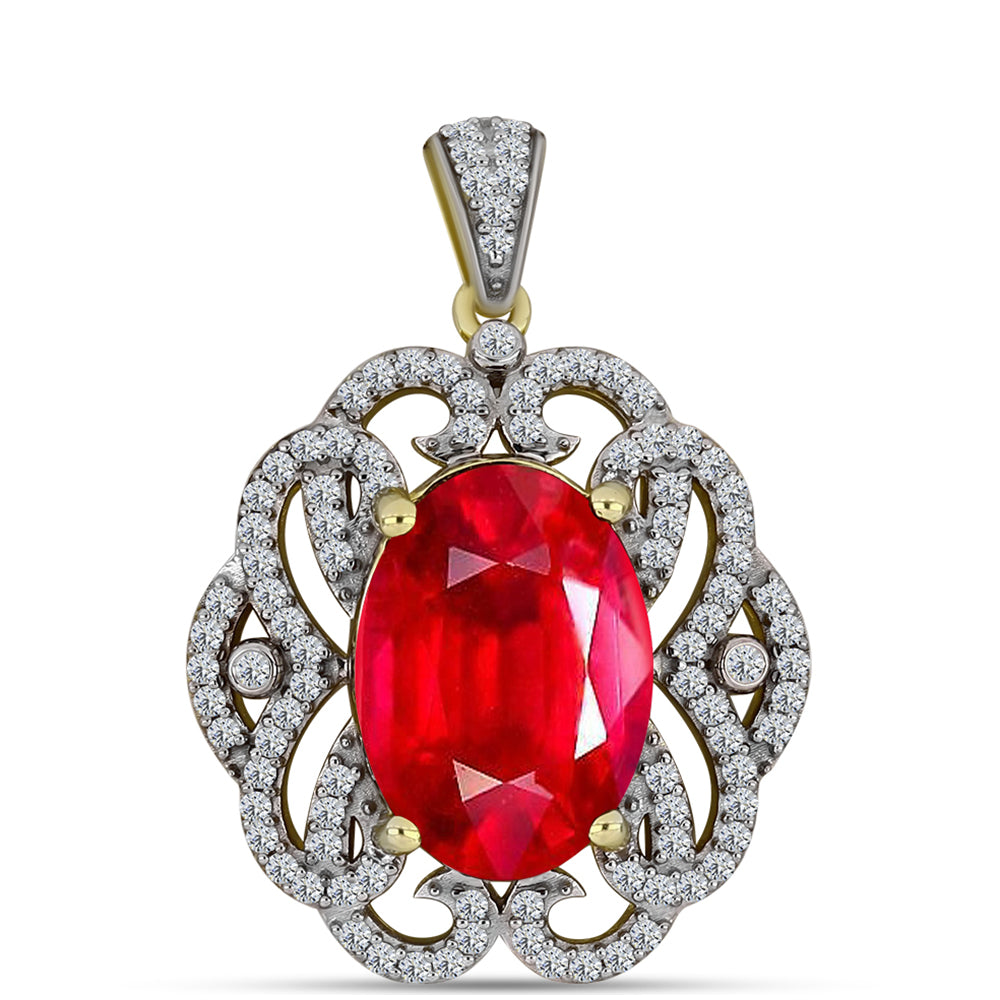 Pandantiv din Argint 925 Placat cu Aur ( 3.24 grame ) cu Agat Roșu și Topaz Alb 5.82 Carate