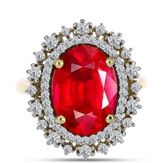 Inel din Argint 925 Placat cu Aur ( 4.53 grame ) cu Agat Roșu și Topaz Alb 6.08 Carate