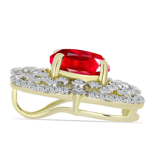 Pandantiv din Argint 925 Placat cu Aur ( 2.63 grame ) cu Agat Roșu și Topaz Alb 2.25 Carate